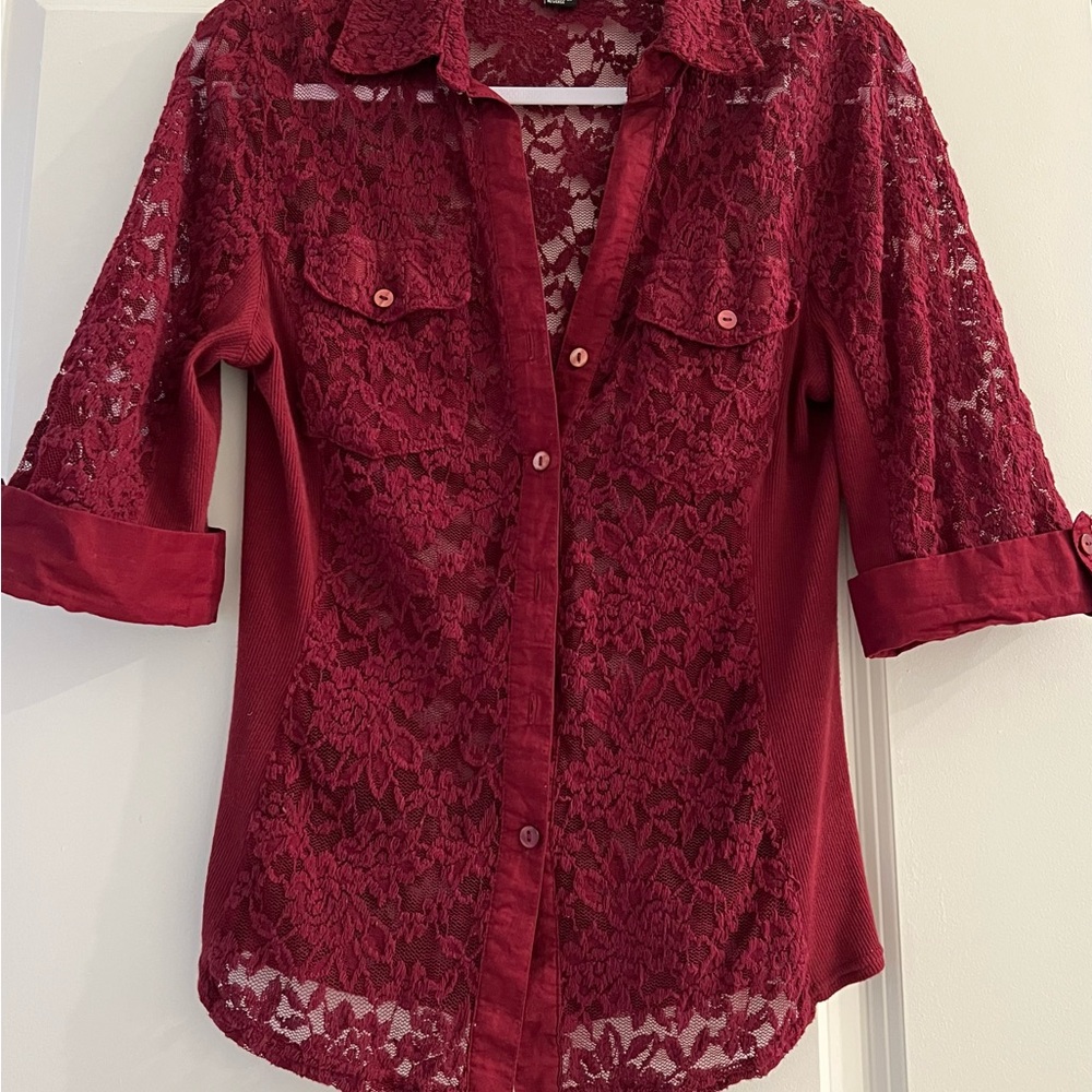 Elegant Burgundy Lace Blouse